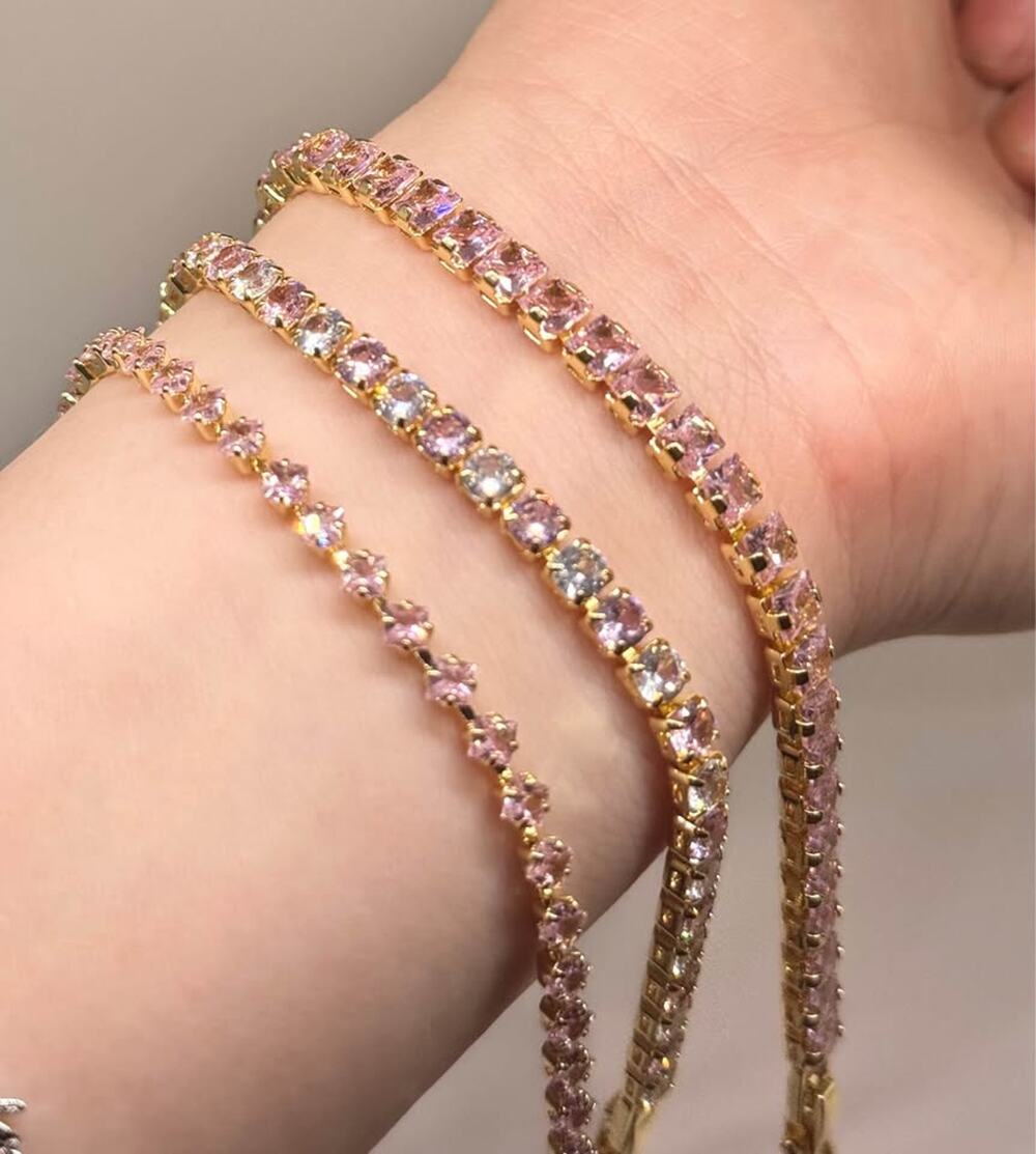 3 Pink CZ Tennis Bracelet Set– 18K Gold Plated, Tarnish-Free